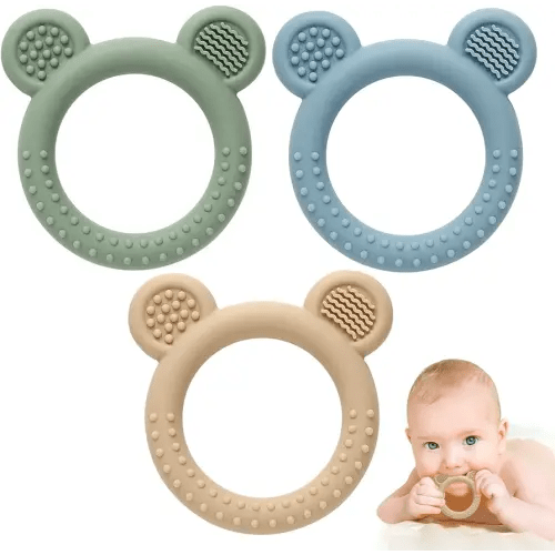 3 Pack Teething Toys for Babies 0-6 Months BPA Free, Baby Toys 6-12 Months Teething Relief Easy to Hold, Silicone Teethers Chew Toys for Infant Baby Essentials