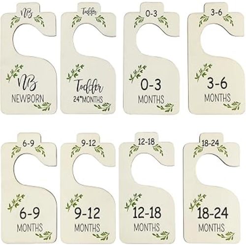 8 Pcs Wood Baby Closet Dividers Baby Month Organizer Baby Clothes Hanger Dividers Newborn to Toddler Nursery Closet Rod Baby Age Size Dividers