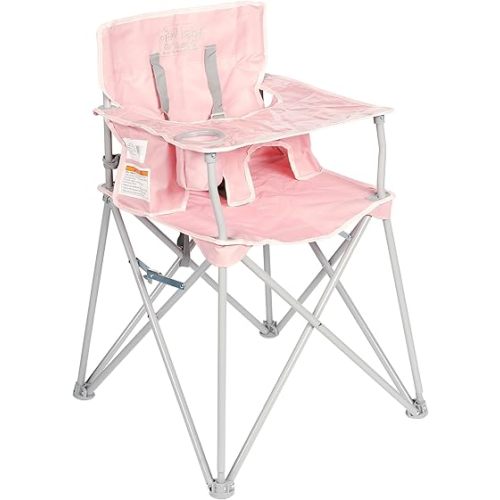 ciao! baby Portable High Chair for Babies and Toddlers, Fold Up Outdoor Travel Seat with Tray and Carry Bag for Camping, Picnics, Beach Days, Sporting Events, and More (Blush)