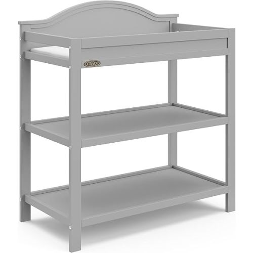 Graco Clara Changing Table (Pebble Gray) - GREENGUARD Gold Ceritifed, Includes Bonus Water-Resistant Changing Table Pad with Safety Strap, 2 Open Shelves