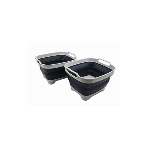 SAMMART 7.5L (2 gallons) Collapsible Plastic Dishpan with Draining Plug GREY