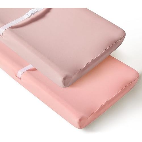 Baby Changing Pad Cover, Stretchy Cotton Comfort Diaper Changing Table Covers for Baby Girls and Boys, Ultra Soft Breathable Changing Pad Sheets, Fit 32"/34" x 16" Pad (Pink & Sepia Rose)