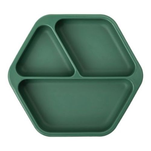 Tiny Twinkle Silicone Suction Divided Plate Baby/Toddler Dish for Independent Eating (Olive)