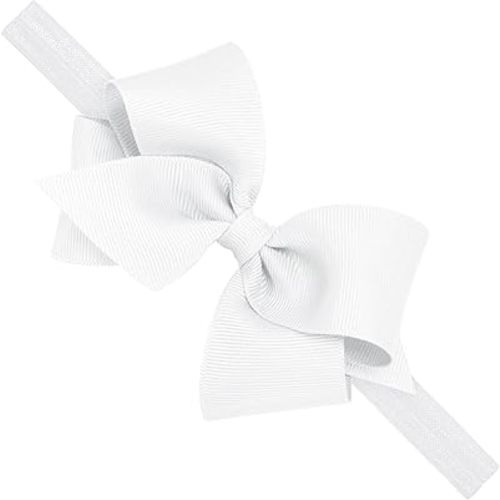 Wee Ones Girls' Classic Grosgrain Hair Bow on a Matching Baby Hair Band, For All Hair Types, Small Bow, 6-24 Months, White