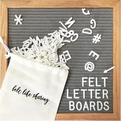 Felt Letter Board, 10x10in Changeable Letter Board with Letters White 300 Piece - Felt Message Board, Oak Frame Wooden Letter Board for Baby Announcements, Milestones, Office Decor & More (Gray)