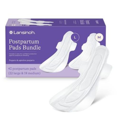 Lansinoh Postpartum Maternity Pads Bundle with Super, and Regular Absorbent for Heavy & Medium Flow - 40ct