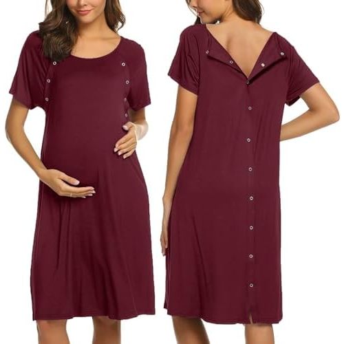 Ekouaer Women’s Nursing/Delivery/Labor/Hospital Nightdress Short Sleeve Maternity Nightgown with Button S-XXL