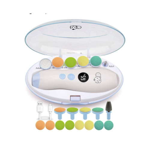 Rechargeable 22 in 1 Baby Nail Trimmer, Usage Labeled Case, 13 Extra Replacement Tools, Royal Angels Electric Nail File with LCD display, Newborn Toddler Nail Care Clipper Kit (Rechargeable,WhiteBlue)