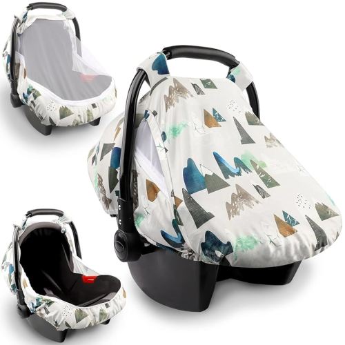Baby Car Seat Cover, Adventure Mountains Carseat Canopy for Babies, Infant Carseat Cover, Summer Cozy Net Cover, Universal Fit, Breathable