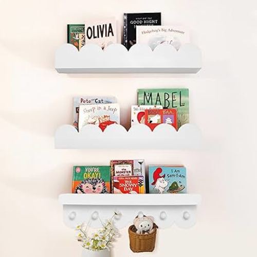 COMAX Floating Bookshelf for Kids, Nursery Book Shelves, Wall Bookshelf for Kids, Hanging Bookshelves for Kids Room, Baby Book Shelf for Nursery Wall, White Shelves for Nursery, 16 Inch