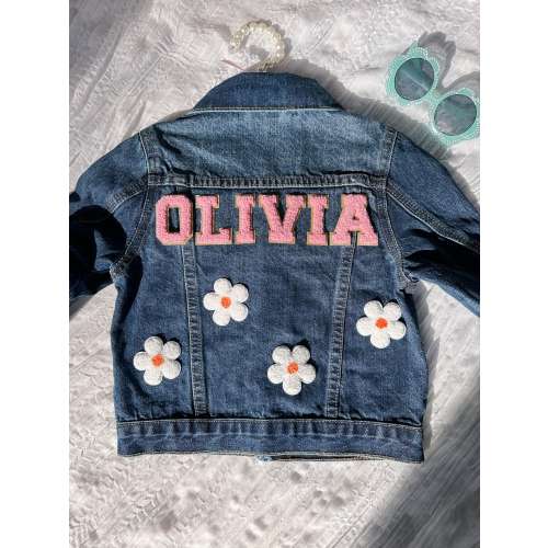 Personalized jean jacket with daisy, Kids jean jacket, custom jean jacket for kids, gift for girls, custom jean jacket, spring outfit