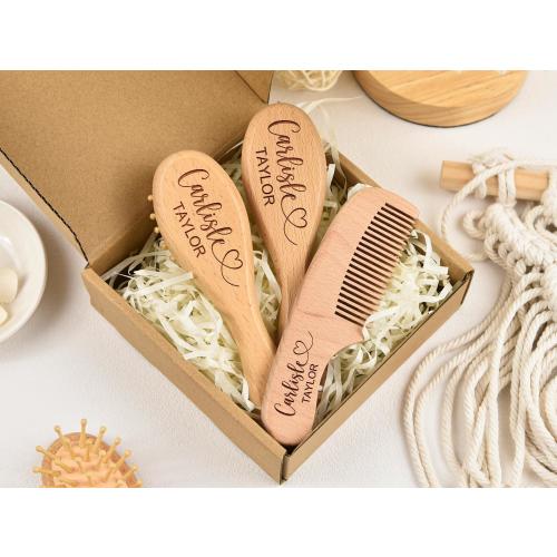 Personalized Wooden Baby Hair Brush Set, Baby Shower Gift, Custom Baby Brush with Name, Baby Keepsake Gift, Baby Baby Gifts for Girls Boys