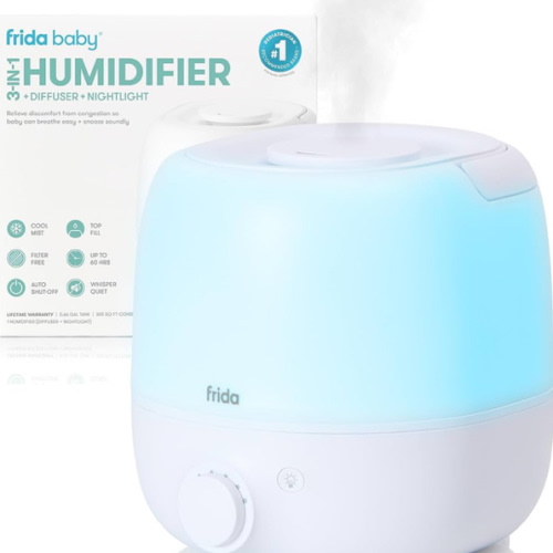 Amazon.com: Frida Baby 3-in-1 Cool Mist Humidifier for Large Rooms, Top Fill Humidifier for Bedroom, Allergy Relief, 60 Hour Runtime + Nightlight, Auto Shut-Off, Quiet, Carry Handle, Essential Oil Diffuser : Home & Kitchen