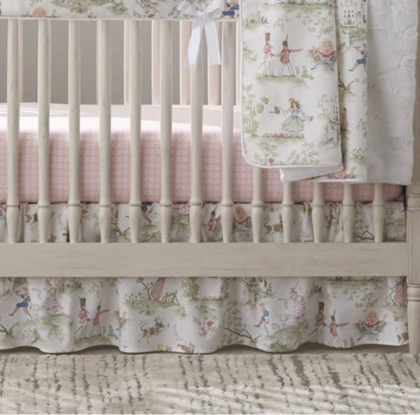 Nursery Rhyme Toile Gathered Crib Skirt 17" Drop – Liz and Roo