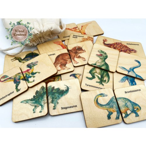 Montessori Wooden dinosaur puzzle game/ Homeschool Preschooler Kindergarten Kids dino matching cards activity