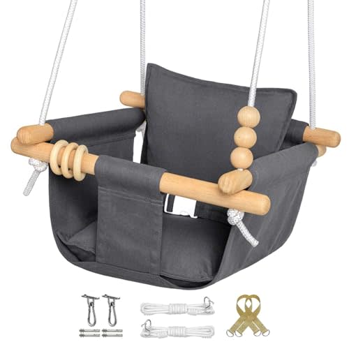 Baby Swing Outdoor and Indoor - Canvas Baby Swing 6 Months to 3 Years, Durable Baby Swing Chair, Indoor Baby Swing, Outdoor Baby Swing, Full Set of Ceiling Screws (Grey Full)