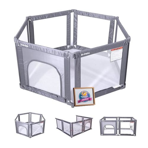 Babelio Wall Mountable Playard, Foldable Playpen for Babies and Toddlers- Adjustable Shape & Area, 62 * 31" Playpen with Zipper Gate, Portable Baby Fence for Indoor & Outdoor