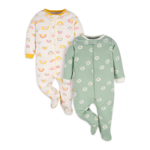Gerber Baby Girl Sleep 'n Play Footed Pajamas, 2-Pack (0/3 Months - 6/9 Months)