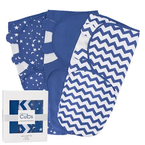 Comfy Cubs Swaddle Blanket Baby Girl Boy Easy Adjustable 3 Pack Infant Sleep Sack Wrap Newborn Babies (Small 0-3 Month, Dark Blue)