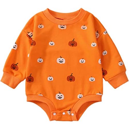FYBITBO Halloween Baby Girl Boy Clothes Pumpkin Romper Sweatshirt Onesie Long Sleeve Bodysuit Top Fall Winter Outfit