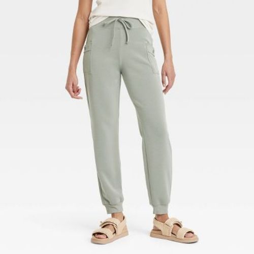 Women's Cargo Joggers with Side Pockets - A New Day™ Green XL: High Rise, Relaxed Fit, Drawstring Waistband, Ribbed Cuff