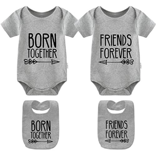 YSCULBUTOL Baby Twins Bodysuits Best Friends Forever Baby Clothes Set with Bibs Girl Outfit with hat