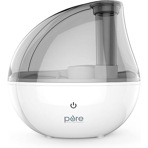 Pure Enrichment MistAire Silver Ultrasonic Cool Mist Humidifier for Bedroom, Office, Nursery & Indoor Plants - Lasts Up to 25 Hours, Whisper-Quiet Operation, Optional Night Light, & Auto Shut-Off