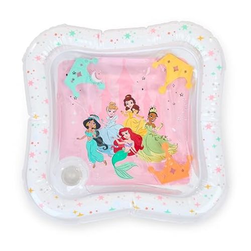 Bright Starts Disney Princess Royal Splash Water Mat with Ariel, Belle, Cinderella & More, Floating Toys, Pink, Newborn Baby Play Mat