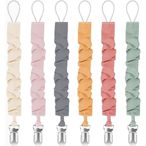 Pacifier Clips for Baby Boys and Girls, Pacifier Holders for Teething Relief and Baby Essentials, Safe for Newborns (6 Pack)
