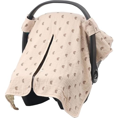 2-in-1 Baby Car Seat Cover & Canopy | Mom Nursing Cover, Easy Install Shield | Multi-Purpose for Winter Warmth & Summer Shade (Brown)