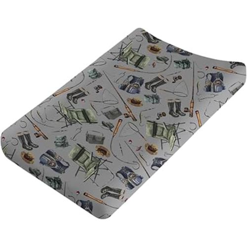 Fishing Changing Pad Cover Fishing Lovers Gift Diaper Changing Table Sheets for Boys Fish Soft Breathable Stretch Fitted Baby Changing Table Cover Fishing Nursery Bedding Change Table Mats 32''x16''