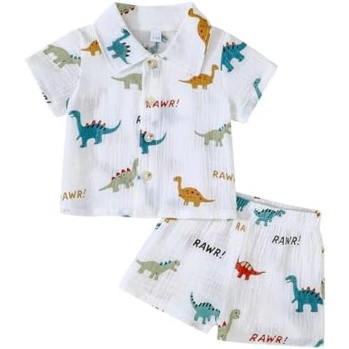 SUREPOCH Toddler Baby Boy Summer Clothes Fun Short-Sleeve Shirt & Elastic Waist Shorts Set For Baby Boy Outfits