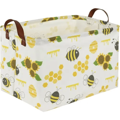 Rectangular Kids Storage Bins,Bee Basket Organizer.Waterproof PE Coating Cute Storage Baskets with Handles.Bee Decor yellow bins Boys and Girls,Toys,Books,Kid's Gifts Baskets. (Bee)