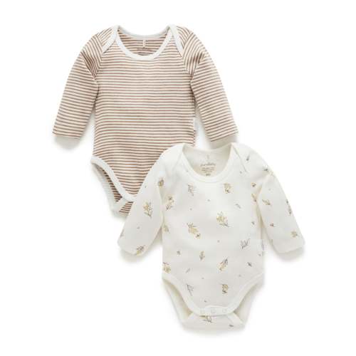 Brown 2 Pack Easy Neck Long Sleeve Bodysuit