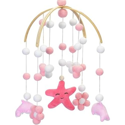 Baby Crib Mobile for Boys Girls| Boho Nursery Mobile| Gender Neutral Hand-Crocheted Mobile| Ceiling Mobile -Dolphins, Starfish and Flowers