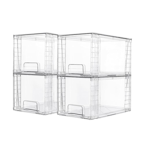 4 Pack Large Stackable Storage Drawers, Clear Acrylic Organizers for Bathroom Under Sink, Kitchen Cabinets, Pantry, Makeup and Medicine