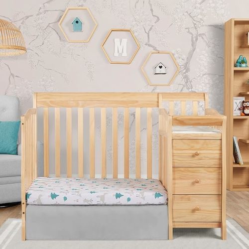 Jayden 4-in-1 Mini Convertible Crib And Changer in Natural, Greenguard Gold Certified, Non-Toxic Finish, New Zealand Pinewood, 1" Mattress Pad