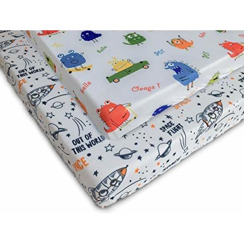 Pack n Play Fitted Pack n Play Playard Sheet Set-2 Pack Portable Mini Crib Sheets,Playard Mattress Cover,Super Soft Material, Cute Monsters