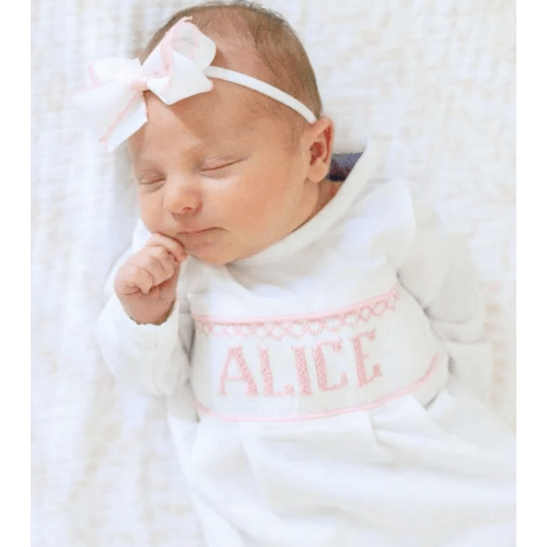 Pink Baby Snuggles - Custom Smocked Pima Gown and Hat