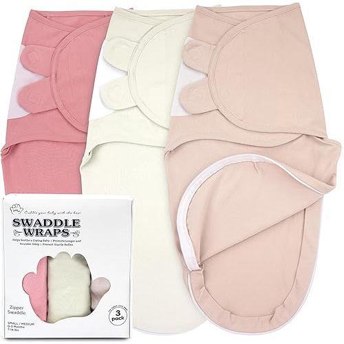 Bublo Baby Swaddles for Newborns – Zipper Swaddles 0-3 Months, 3-Pack – Infant Sleep Sack with Zipper – Adjustable & Breathable Swaddle Blanket Wrap for Newborn Girls (Dusty Pink)