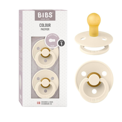 BIBS Pacifiers Colour Collection | Natural Rubber Baby Pacifier | Round Nipple | Set of 2 BPA-Free Soothers | Made in Denmark | 0+ Months (Pack of 2) | Ivory