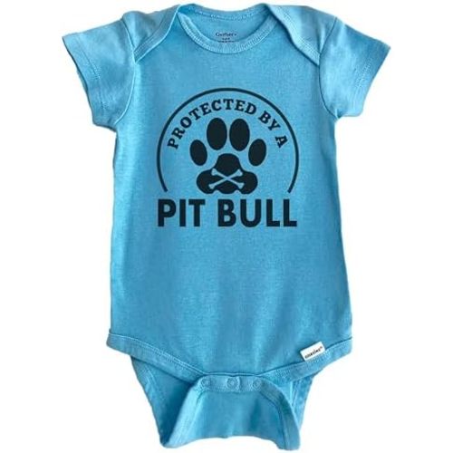 Protected by A Pit Bull Funny Baby Bodysuit (100% Cotton)