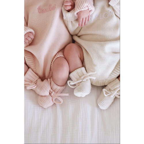 Embroidered Knit Sweater Bubble Romper | Tea Rose