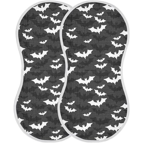 Muslin Burp Cloths for Baby Boys and Girls - 2-Pack Ultra Absorbent Halloween Bats Muslin Washcloths, Newborn Towel, Milk Spit Up Rags, Burp Cloth Bibs for Unisex, 22 x 11 Inch