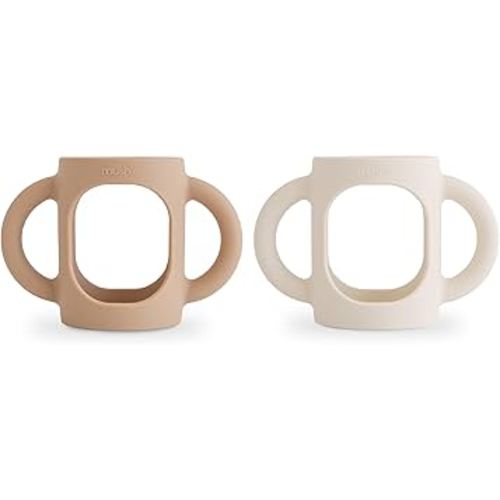 mushie Silicone Baby Bottle Handles 2-Pack | Narrow Bottle Compatible for 3 Months+ (Natural/Shifting Sand)