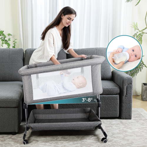 Anyask Baby Nest Bed, Waterproof Mattress Pad, Mesh Storage, 6 Adjustable Heights, for Co-Sleeping