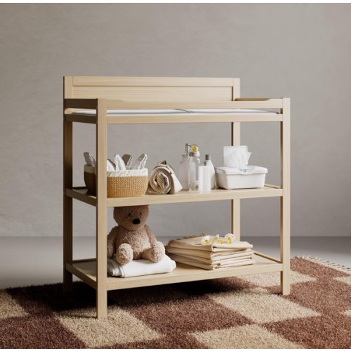 Storkcraft Alpine Changing Table (Driftwood) - Includes Water Resistant Changing Pad with Safety Strap, 2 Open Shelves for Storage