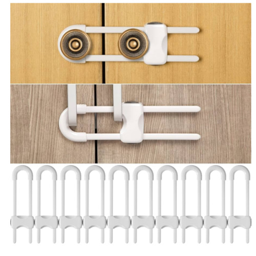 Jetec 10 Pieces Cabinet Locks for Babies, U-Shaped Proofing Drawers Safety Child Locks Adjustable, Easy to Use Childproof Latch for Knob Handle on Kitchen Door Storage Cupboard Closet (White)