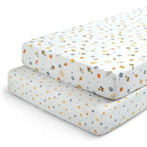Fitted Crib Sheets for Girls and Boys - Crib Sheet for Standard Crib and Toddler Mattresses - 28x52 Inch (Pack of 2), Space Exploration