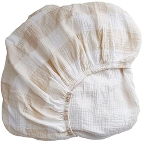 Marlowe & Co Cotton Muslin Crib Sheet, 100% Cotton Muslin Baby Crib Sheets for Standard Size Crib Mattress 28" x 52", Soft and Breathable Neutral Fitted Crib Sheet for Baby Boy and Girl (Gingham)